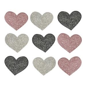 Big Iron-on Crystal Heart patches - Pink / Silver / Black available - 9 pieces